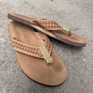 Rainbow the Bentley Premier Leather Double Layer Arch Woven Strapped Flipflop XL